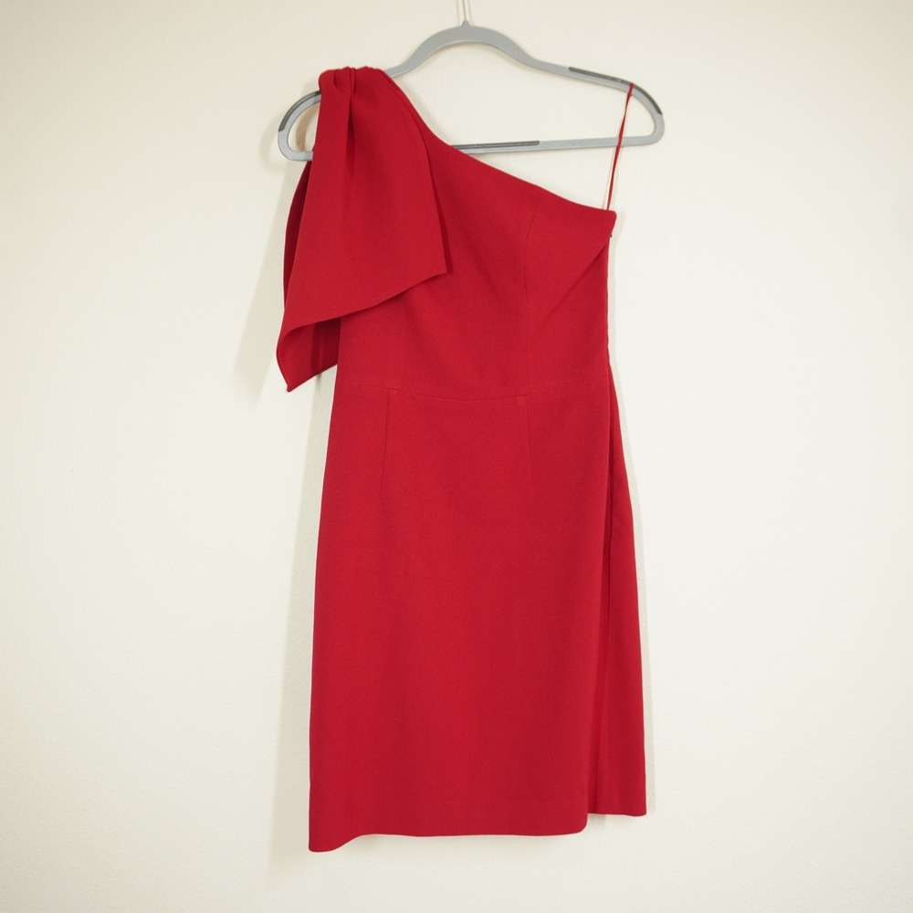 Dress The Population Size Small Red One Shoulder Bow Cocktail Sheath Dress Event